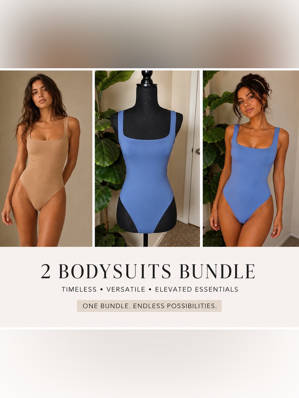 2-Pack Square Neck Bodysuits - Blue & Tan